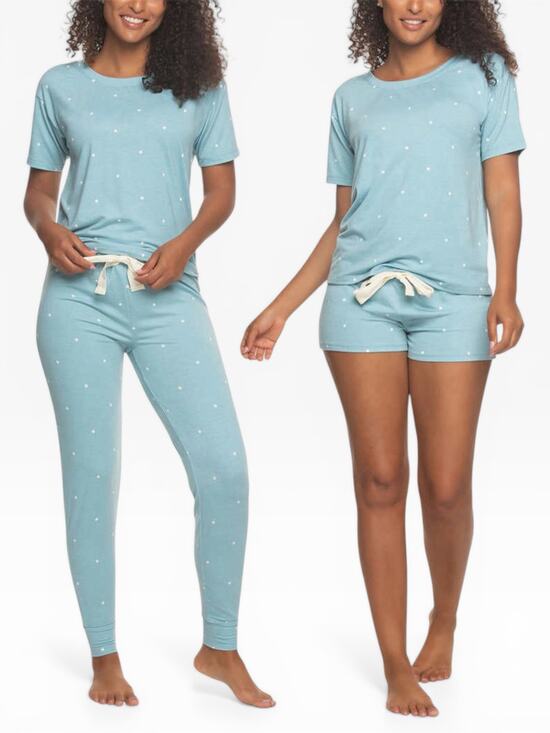 Felina Other - Felina 3pc Lounge Set Blue Dots Tee Shorts Pants Women XS NWT